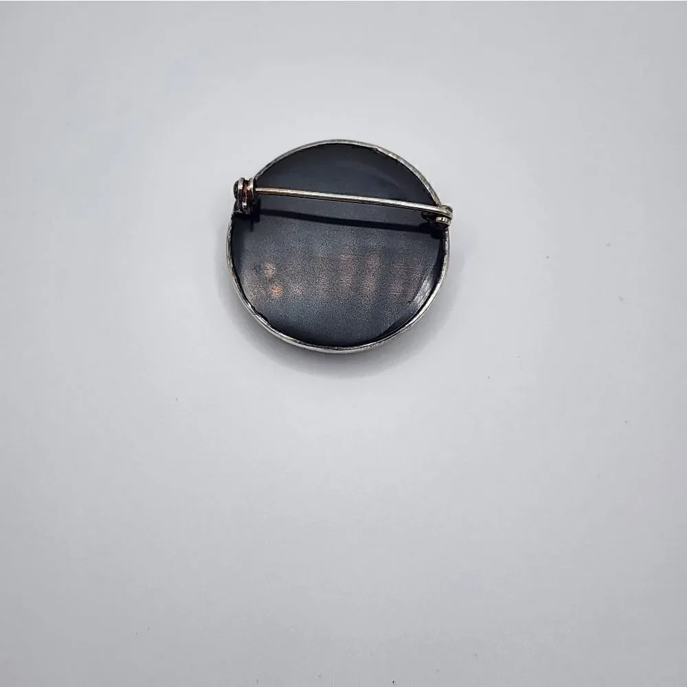 Vintage sterling silver black onyx marcasite brooch
